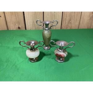 VINTAGE ONYX MARBLE MINIATURE CANDLE HOLDERS LOT OF 3